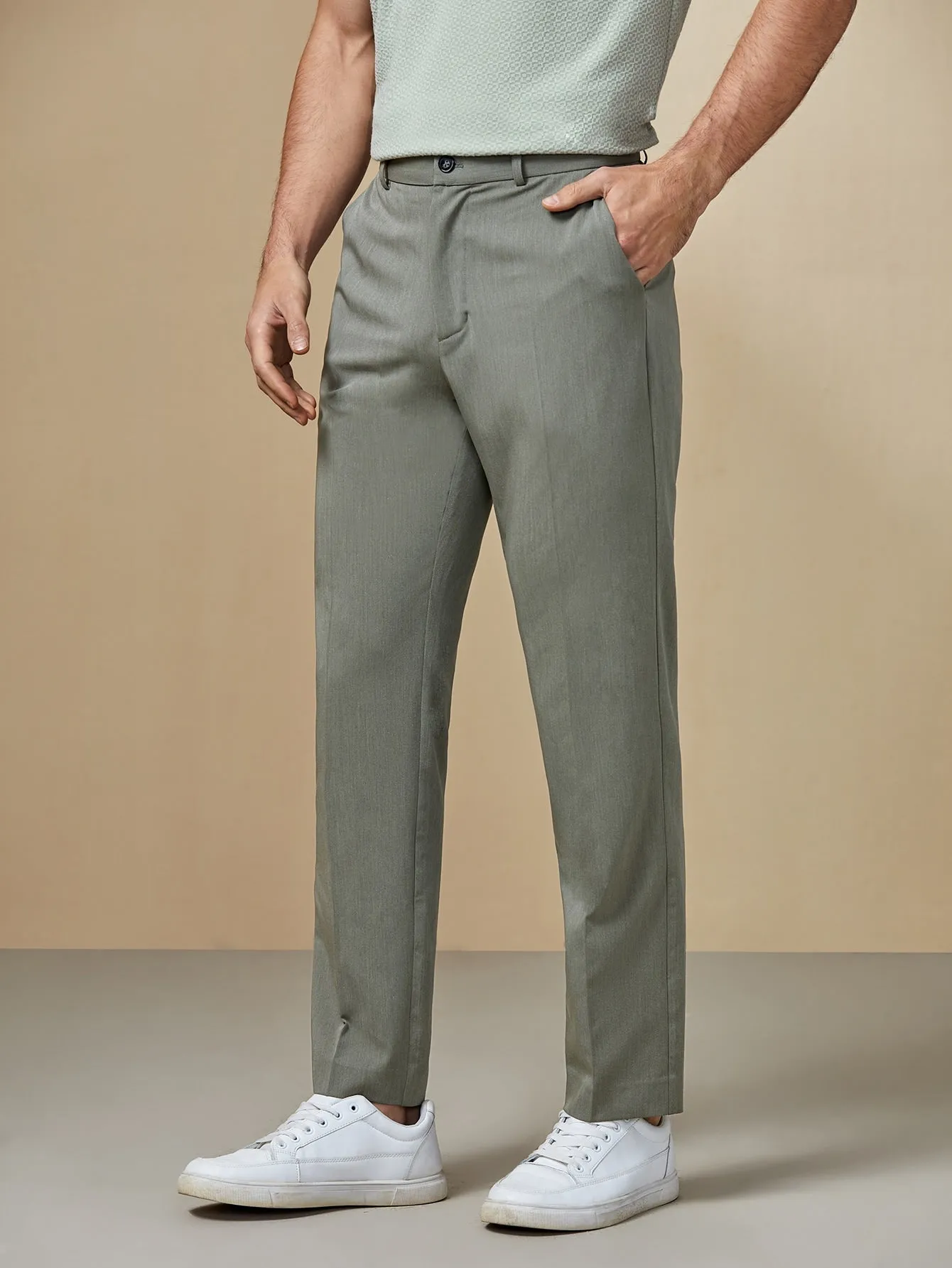 Grey Zip Fly Tailored Pants