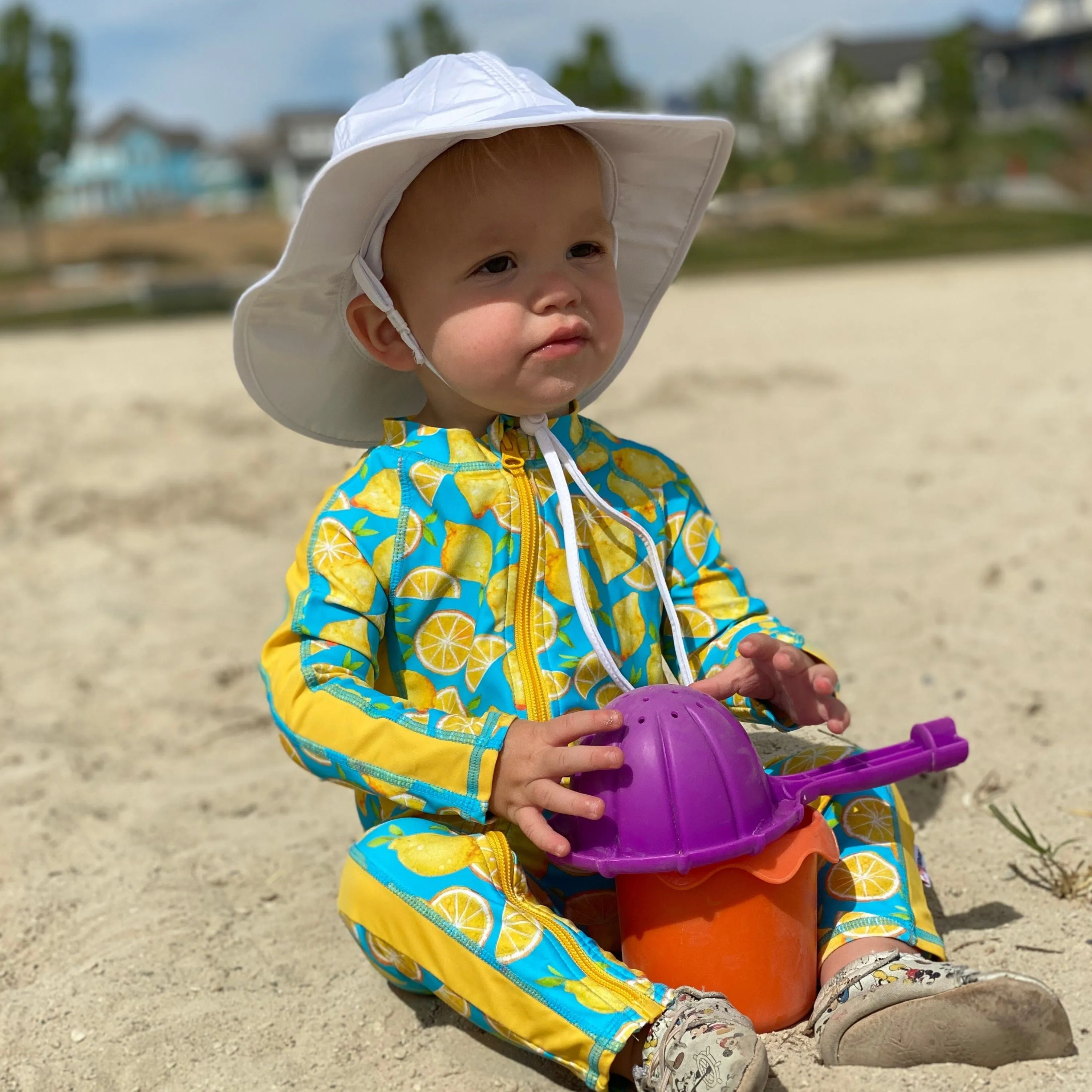 Kids Wide Brim Sun Hat "Fun Sun Day Play Hat" - White