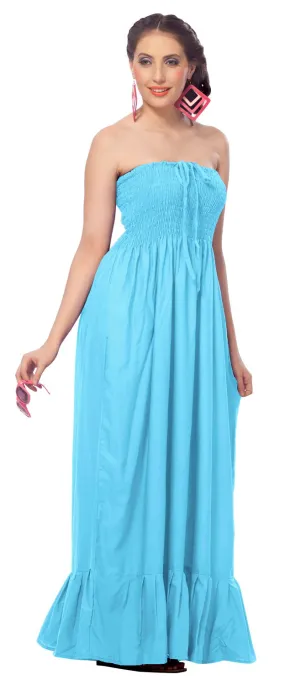 LA LEELA Evening Beach Swimwear Rayon Solid Sundress Strapless Tube Dress Light Blue 2103 One Size