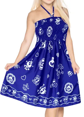 LA LEELA Women's One Size Beach Dress Tube Dress Blue One Size Skull printed