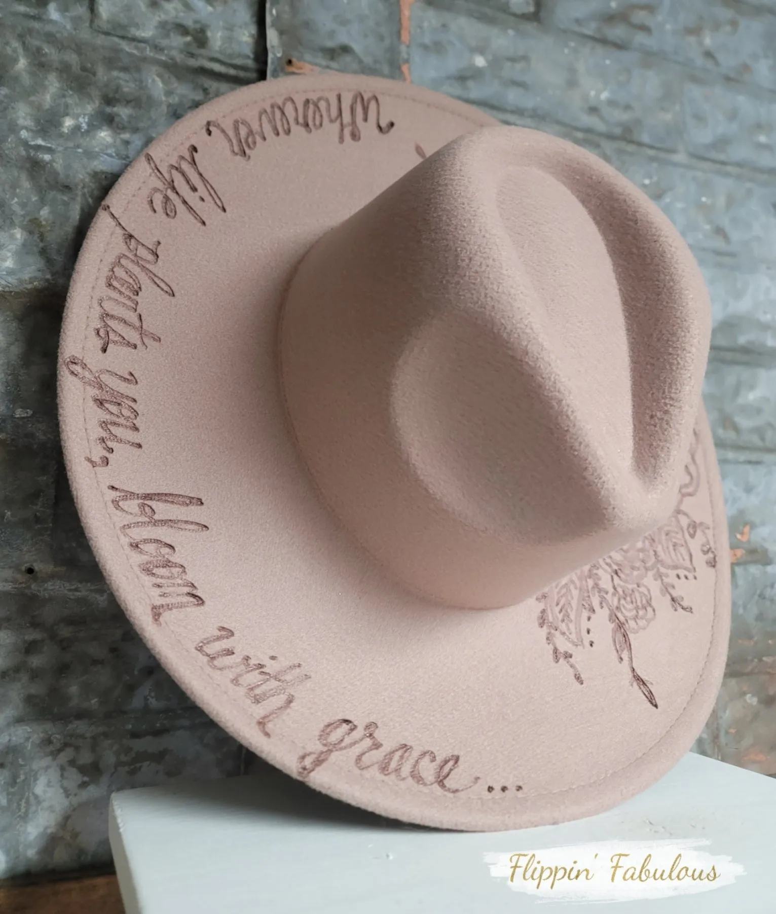 Magnolia Hand Burned Wide Brim Hat