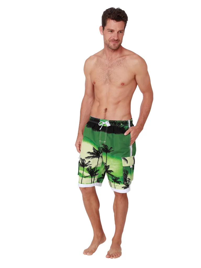 Men's Elasticized Swim Shorts - Board Shorts in green hues