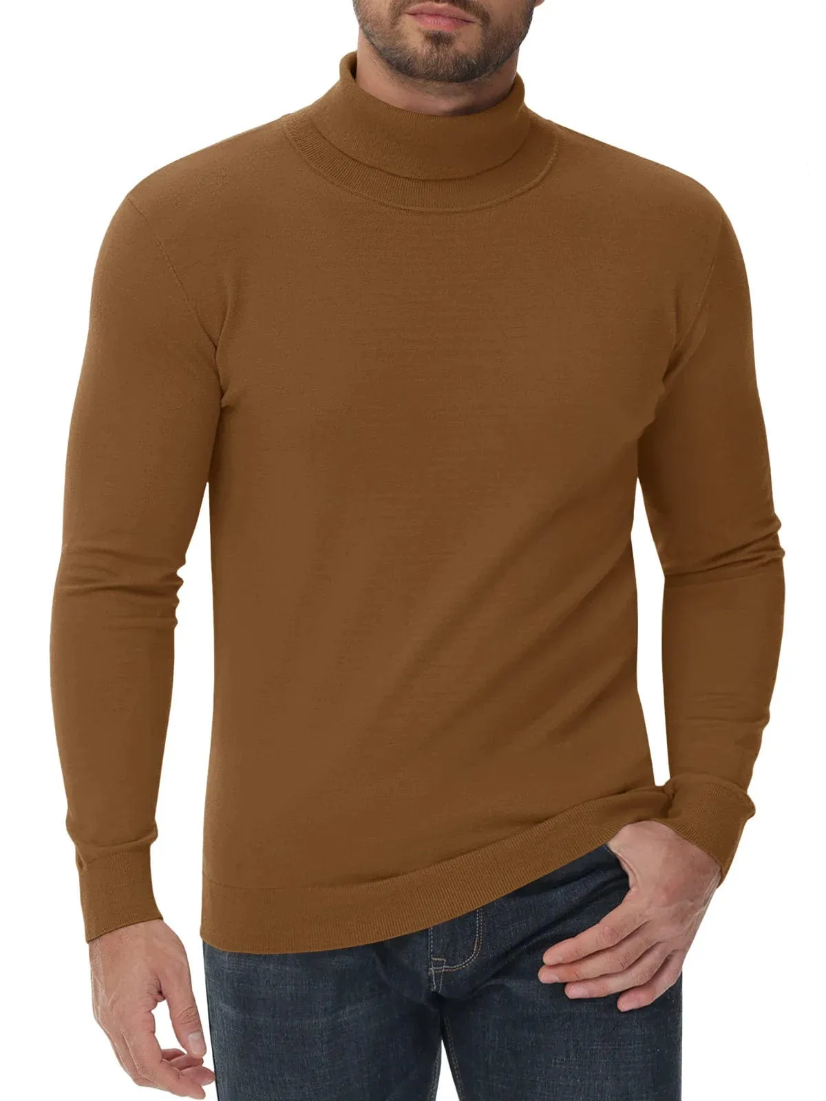 Men's High Neck Knitted Sweater Slim Fit Casual Long Sleeve Pullover Top for Eye Catching Style