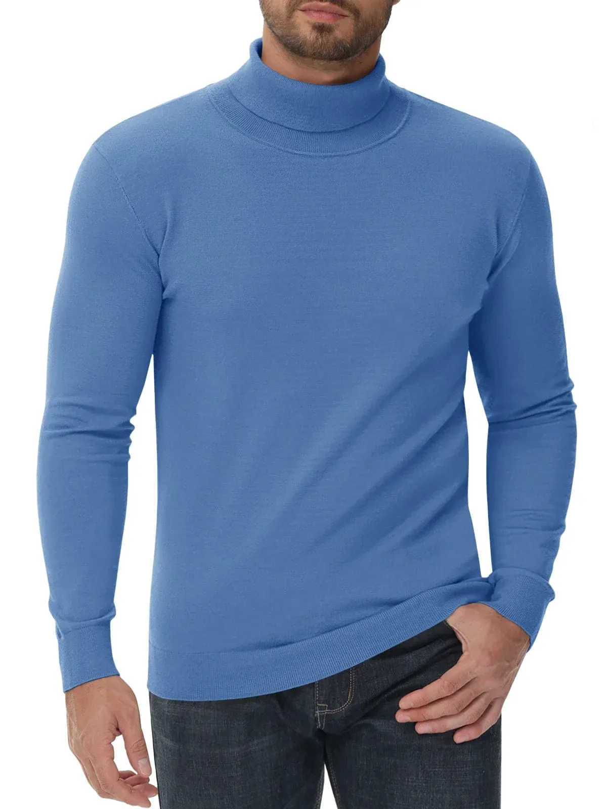 Men's High Neck Knitted Sweater Slim Fit Casual Long Sleeve Pullover Top for Eye Catching Style