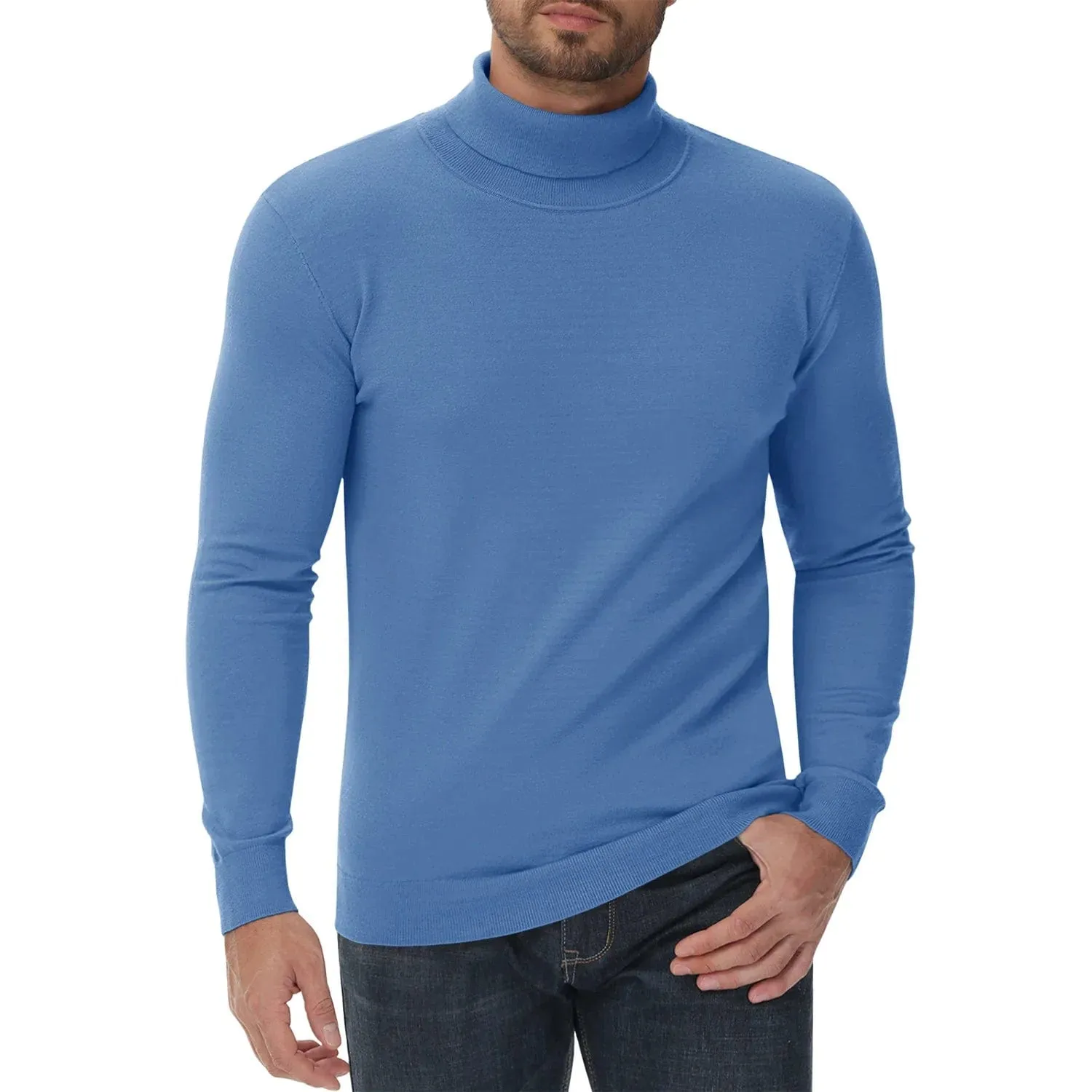 Men's High Neck Knitted Sweater Slim Fit Casual Long Sleeve Pullover Top for Eye Catching Style