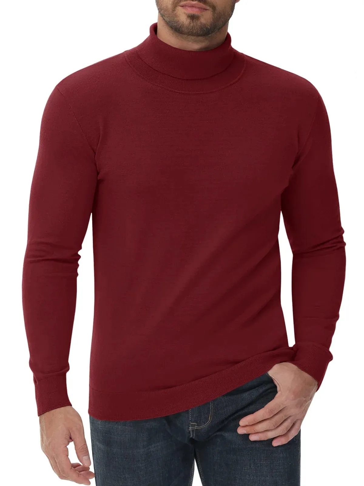 Men's High Neck Knitted Sweater Slim Fit Casual Long Sleeve Pullover Top for Eye Catching Style