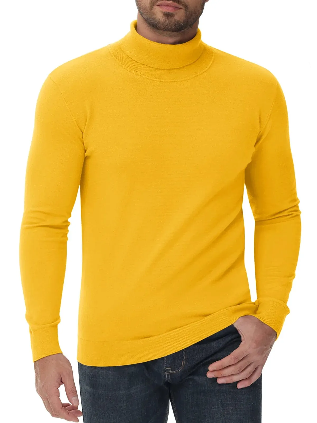 Men's High Neck Knitted Sweater Slim Fit Casual Long Sleeve Pullover Top for Eye Catching Style