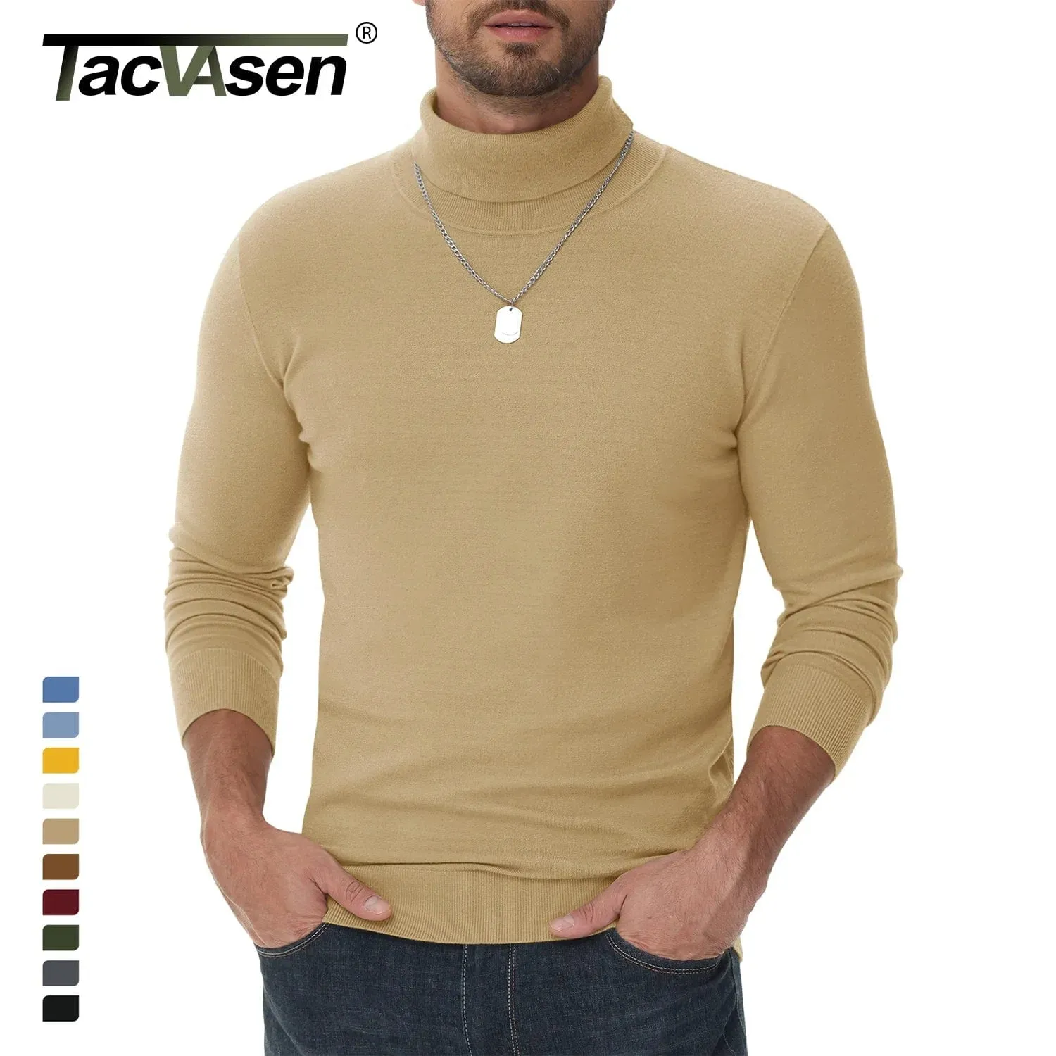 Men's High Neck Knitted Sweater Slim Fit Casual Long Sleeve Pullover Top for Eye Catching Style