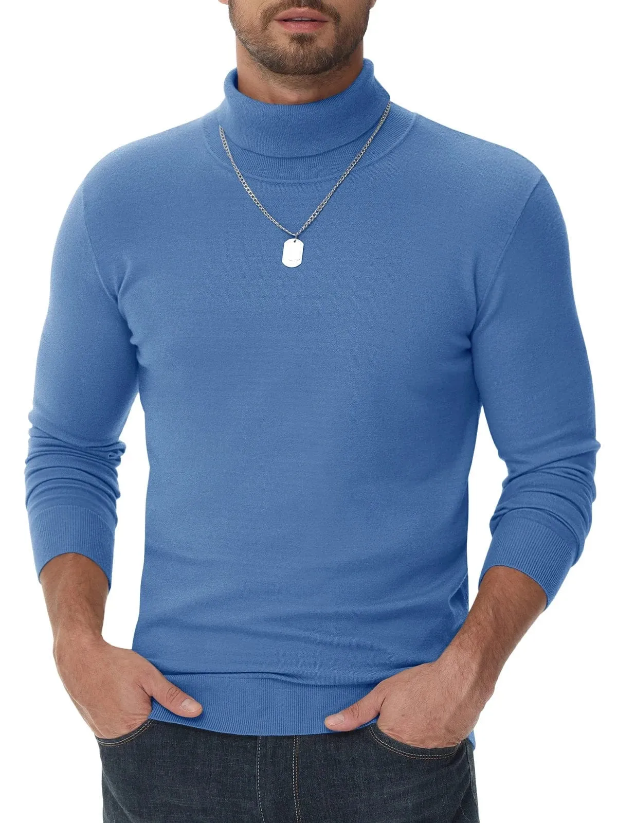 Men's High Neck Knitted Sweater Slim Fit Casual Long Sleeve Pullover Top for Eye Catching Style