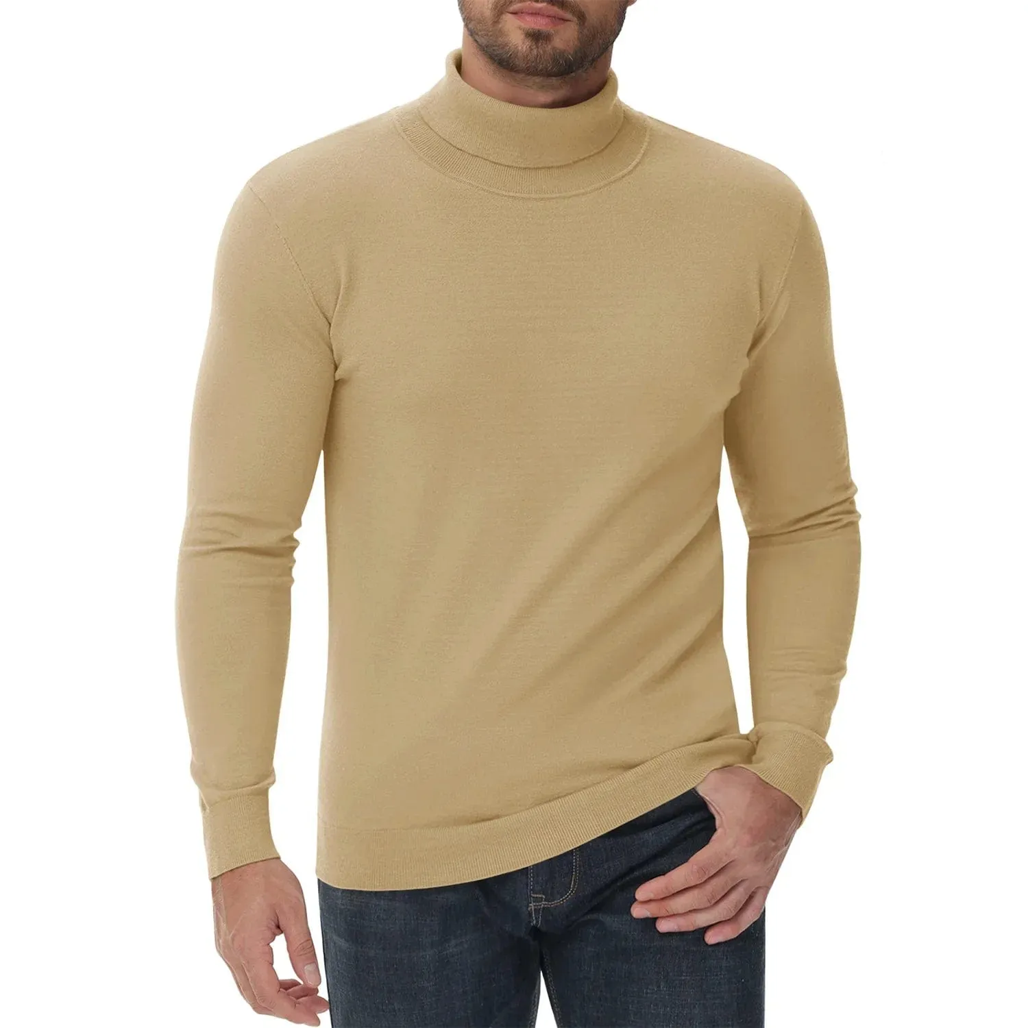 Men's High Neck Knitted Sweater Slim Fit Casual Long Sleeve Pullover Top for Eye Catching Style