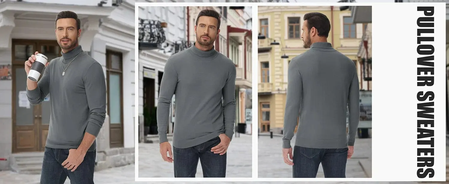 Men's High Neck Knitted Sweater Slim Fit Casual Long Sleeve Pullover Top for Eye Catching Style