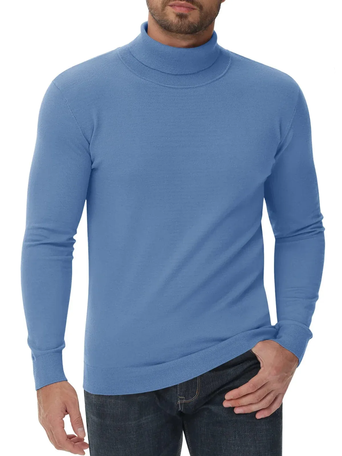 Men's High Neck Knitted Sweater Slim Fit Casual Long Sleeve Pullover Top for Eye Catching Style