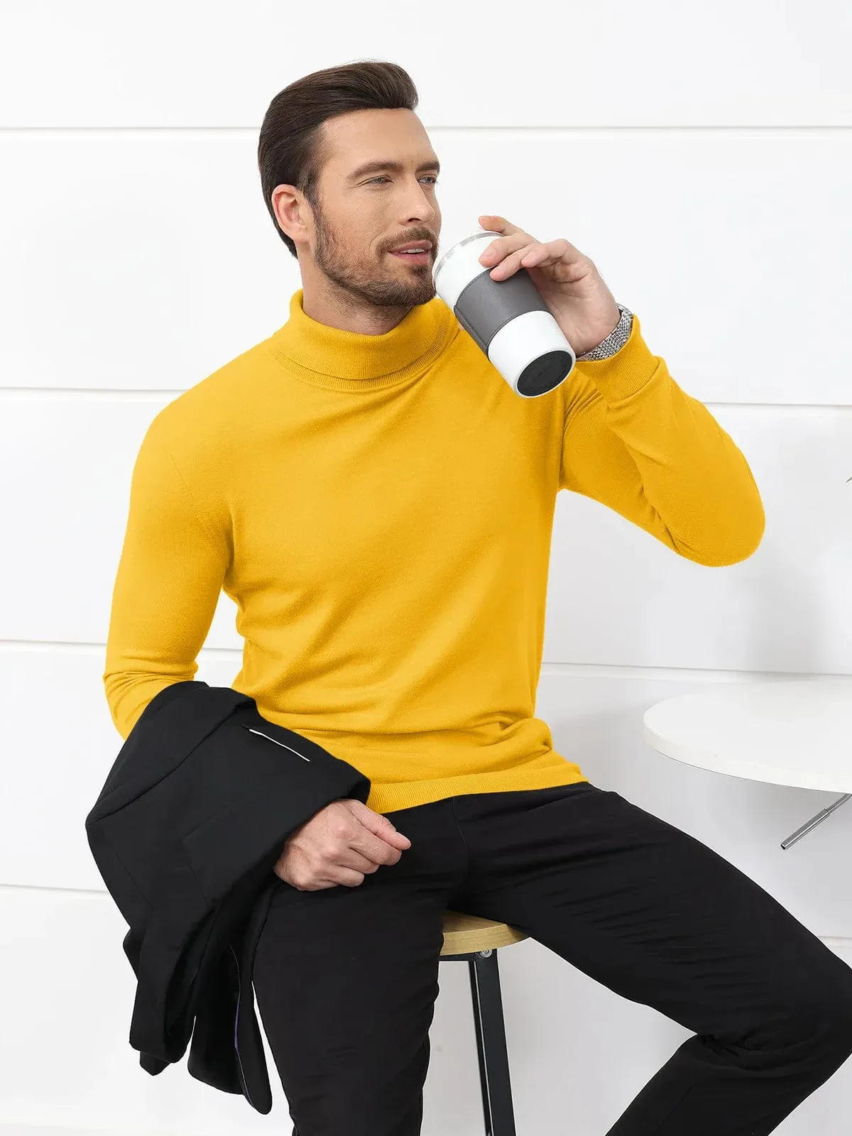 Men's High Neck Knitted Sweater Slim Fit Casual Long Sleeve Pullover Top for Eye Catching Style