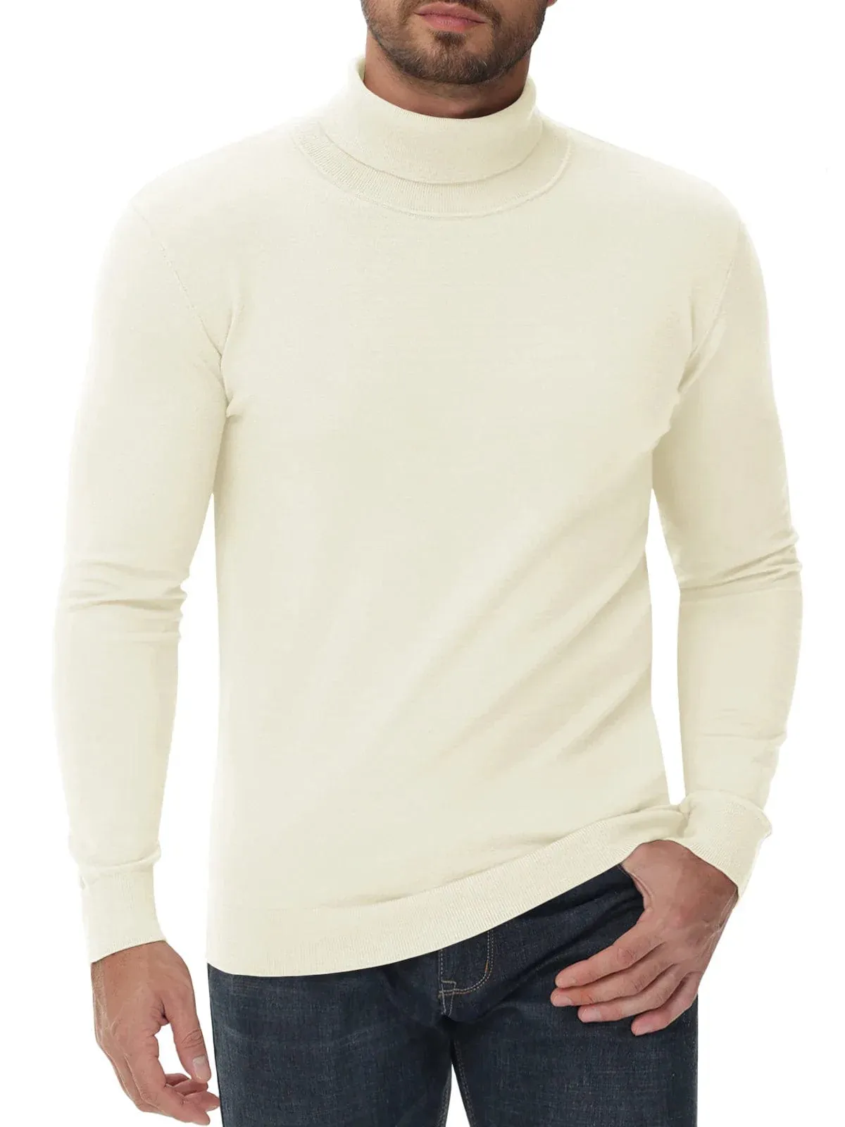 Men's High Neck Knitted Sweater Slim Fit Casual Long Sleeve Pullover Top for Eye Catching Style