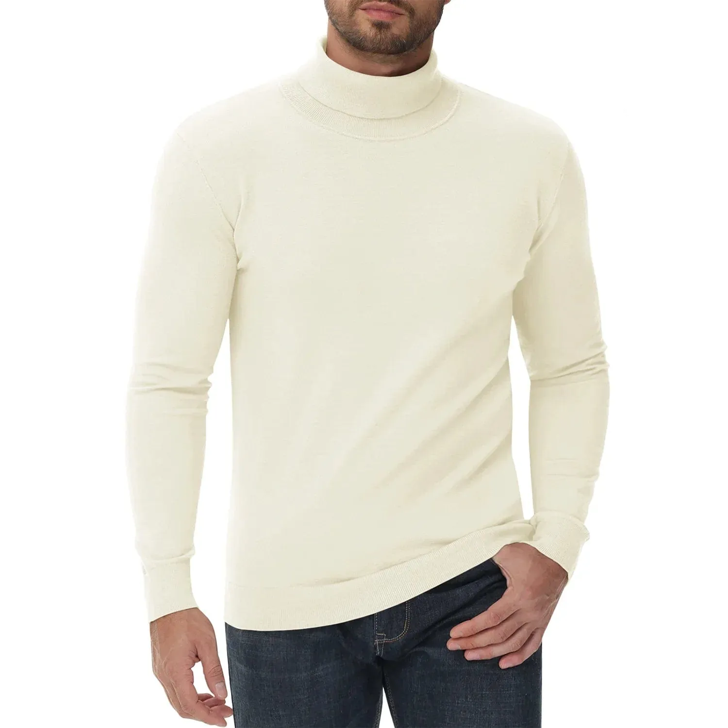 Men's High Neck Knitted Sweater Slim Fit Casual Long Sleeve Pullover Top for Eye Catching Style