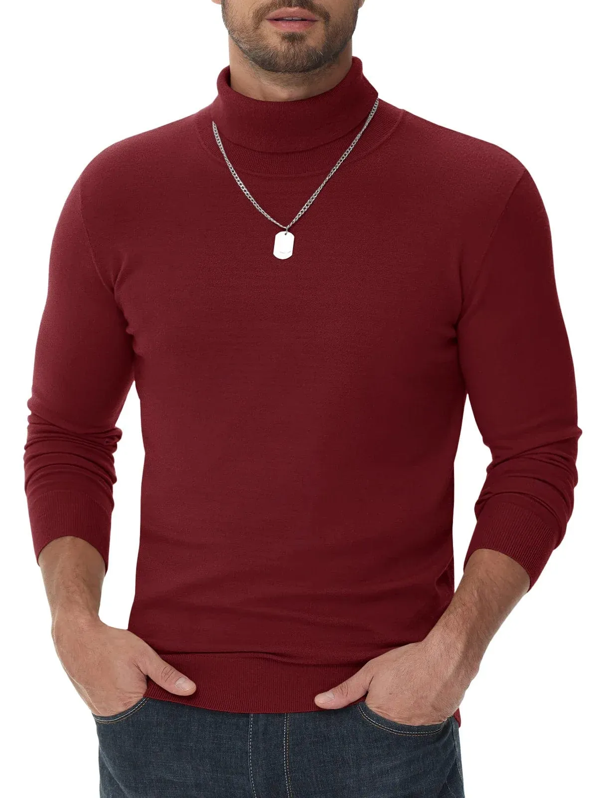 Men's High Neck Knitted Sweater Slim Fit Casual Long Sleeve Pullover Top for Eye Catching Style