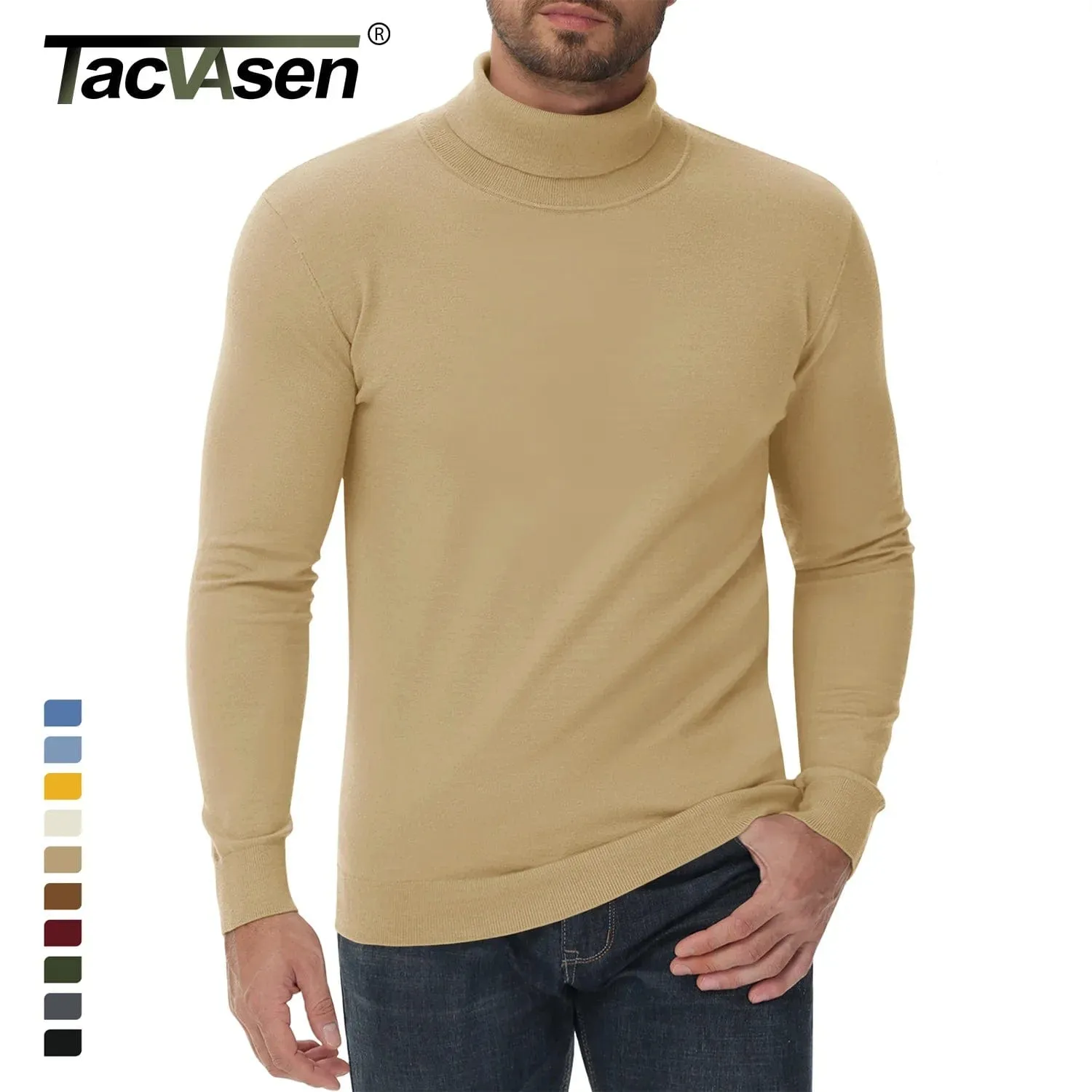 Men's High Neck Knitted Sweater Slim Fit Casual Long Sleeve Pullover Top for Eye Catching Style