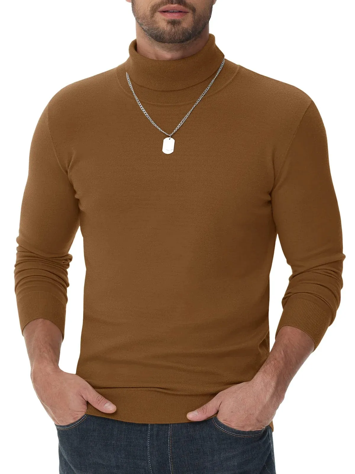 Men's High Neck Knitted Sweater Slim Fit Casual Long Sleeve Pullover Top for Eye Catching Style