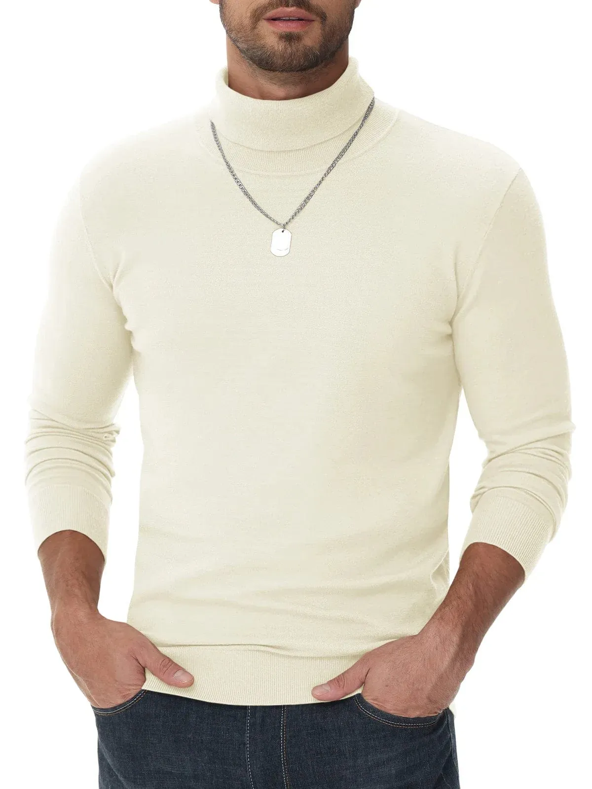 Men's High Neck Knitted Sweater Slim Fit Casual Long Sleeve Pullover Top for Eye Catching Style