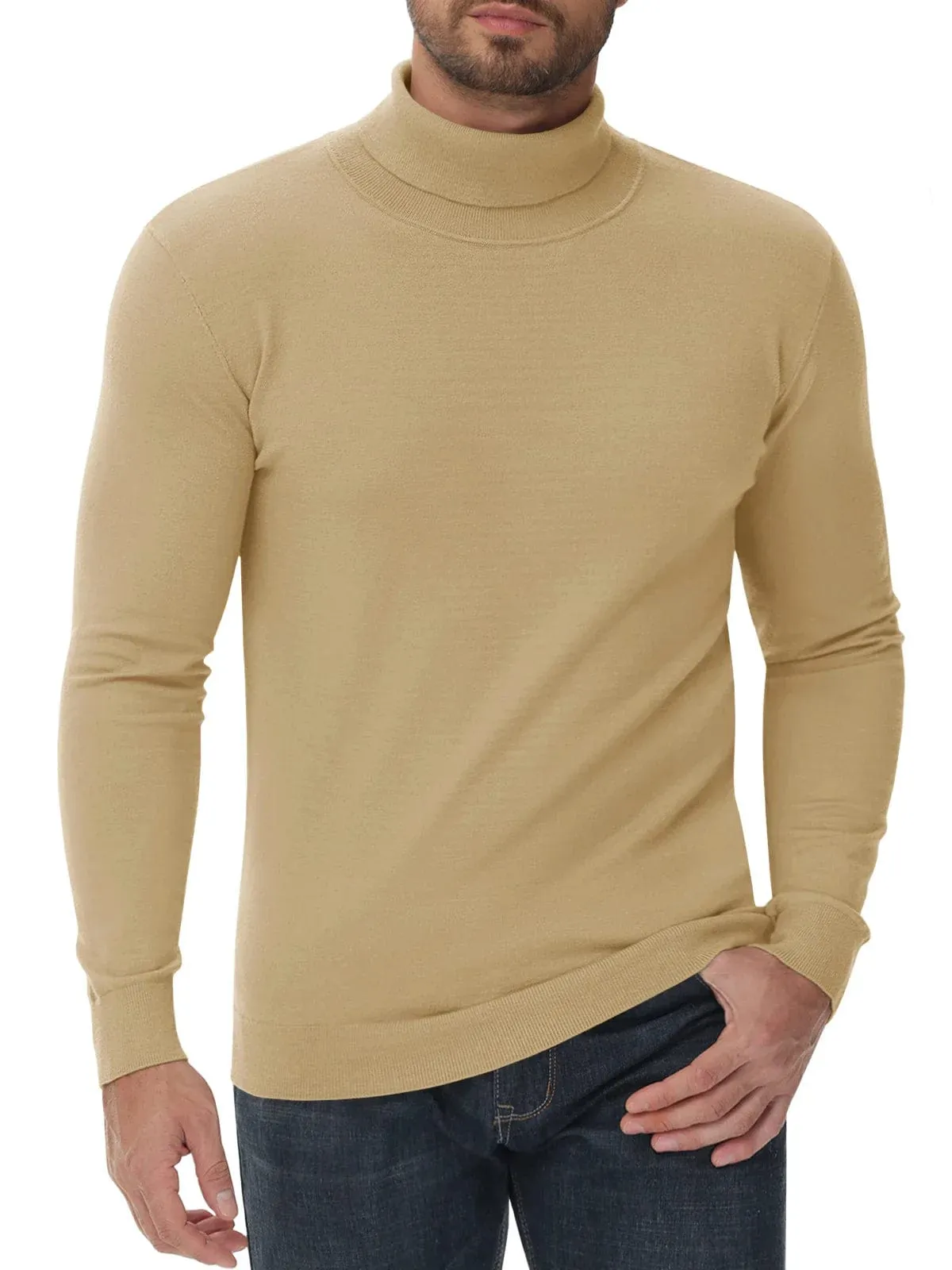 Men's High Neck Knitted Sweater Slim Fit Casual Long Sleeve Pullover Top for Eye Catching Style