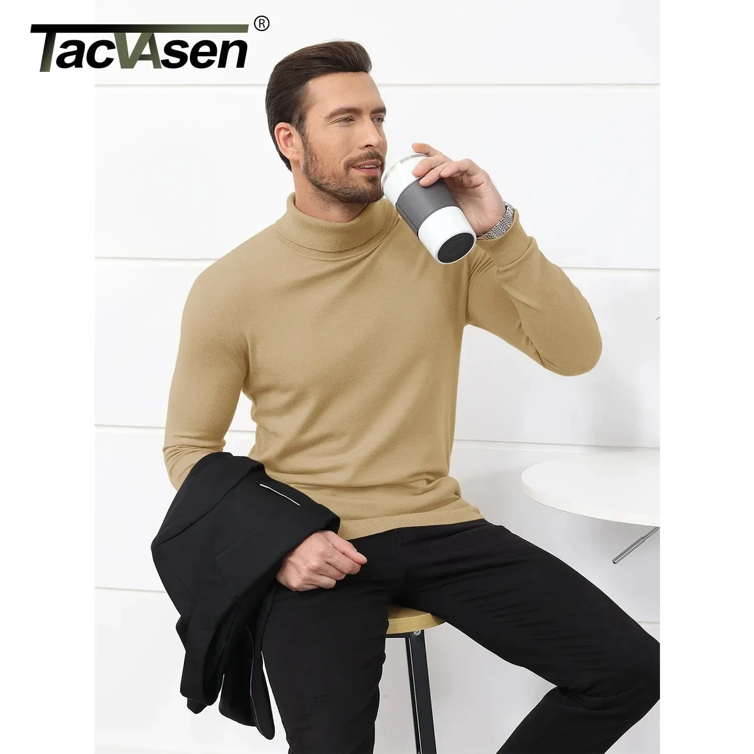 Men's High Neck Knitted Sweater Slim Fit Casual Long Sleeve Pullover Top for Eye Catching Style