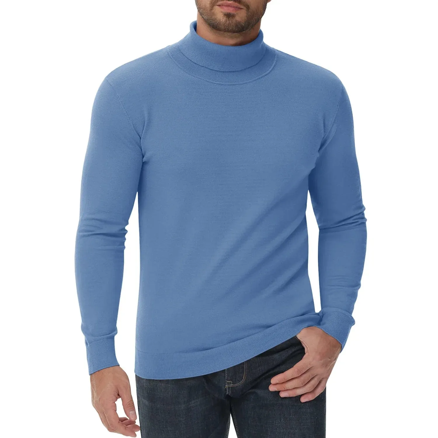 Men's High Neck Knitted Sweater Slim Fit Casual Long Sleeve Pullover Top for Eye Catching Style