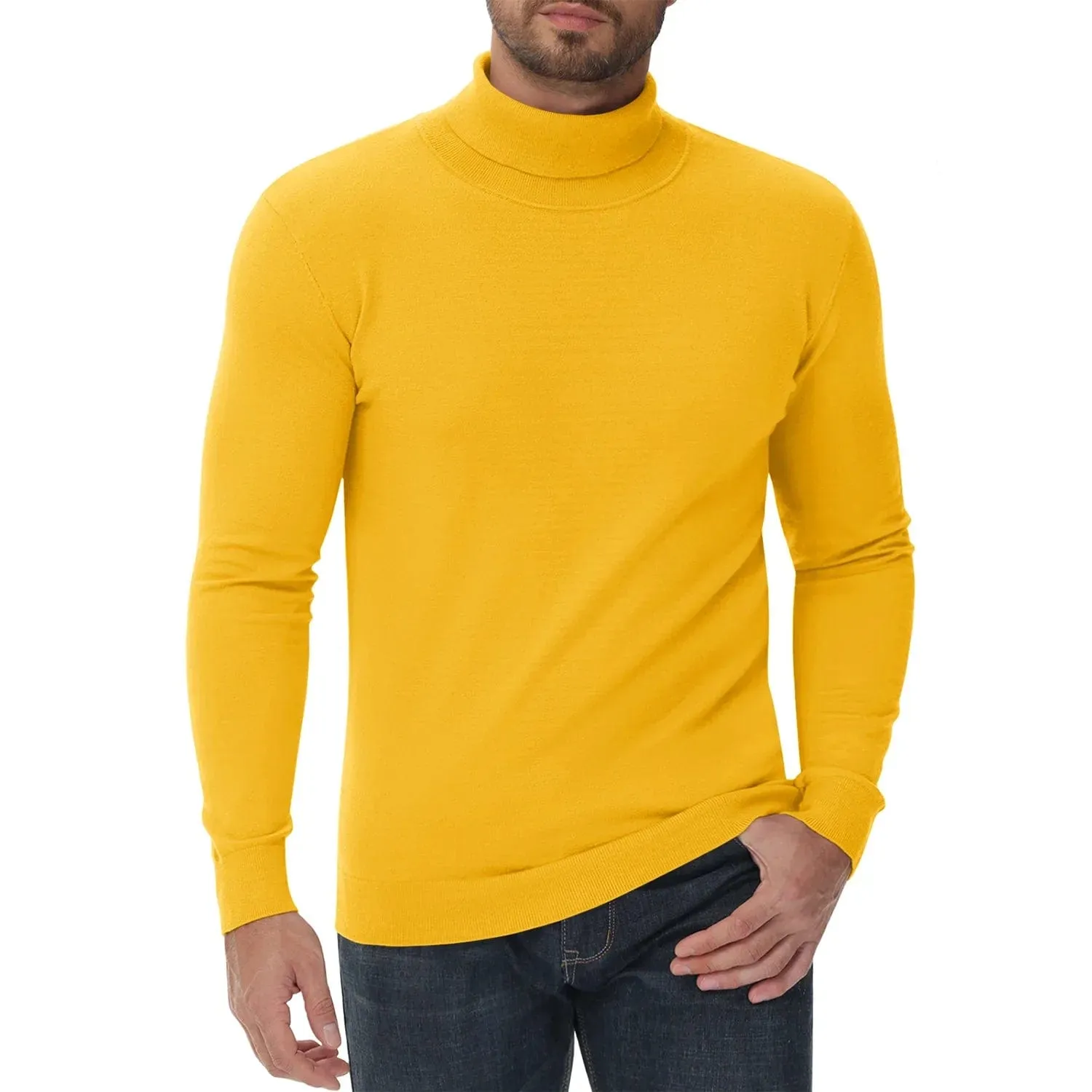 Men's High Neck Knitted Sweater Slim Fit Casual Long Sleeve Pullover Top for Eye Catching Style