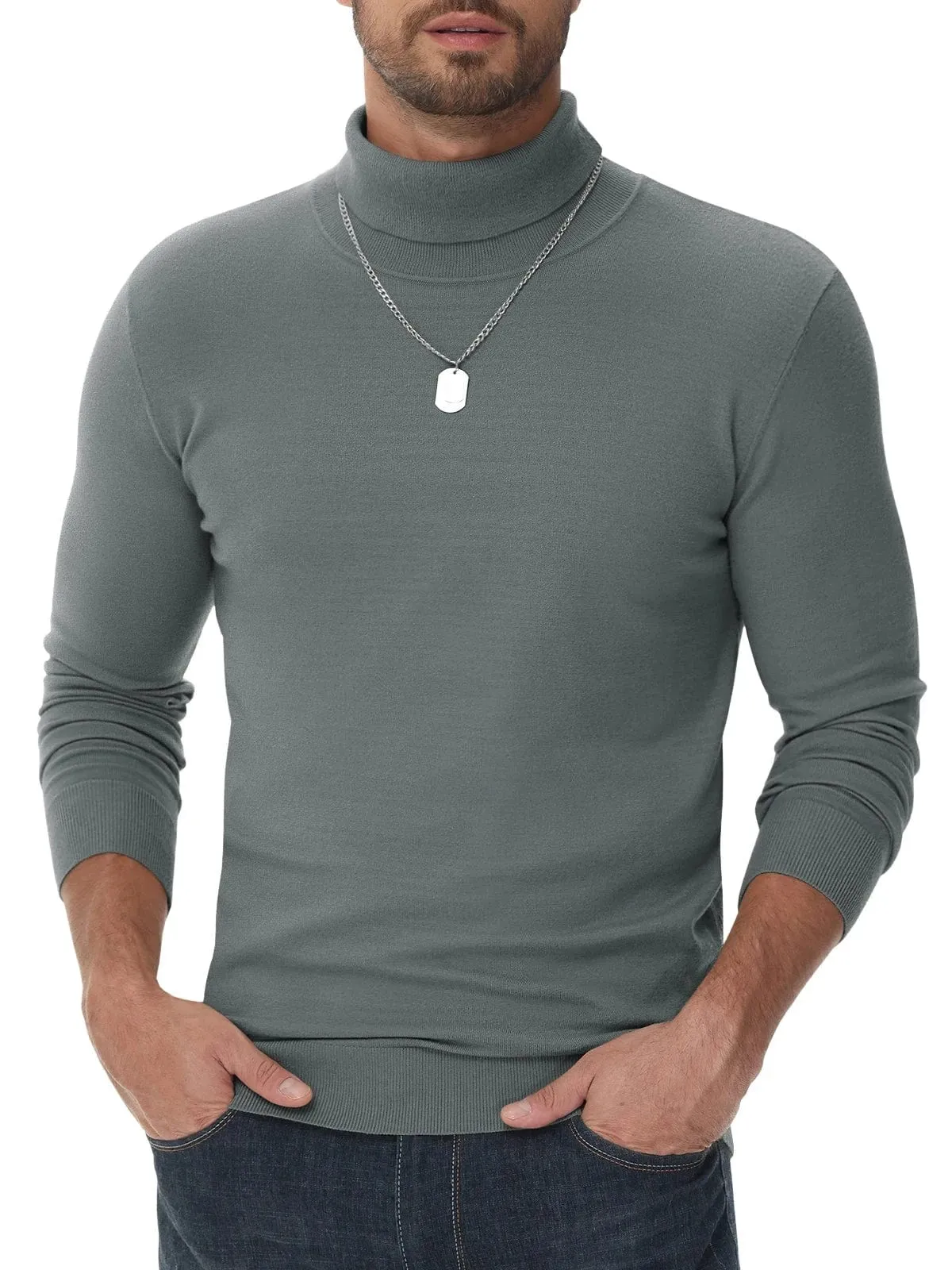 Men's High Neck Knitted Sweater Slim Fit Casual Long Sleeve Pullover Top for Eye Catching Style