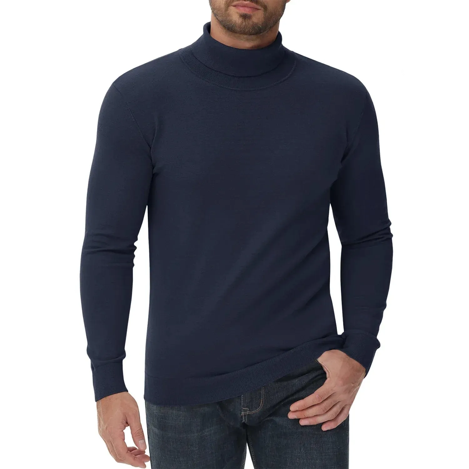 Men's High Neck Knitted Sweater Slim Fit Casual Long Sleeve Pullover Top for Eye Catching Style