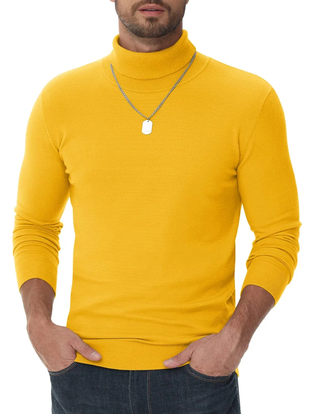 Men's High Neck Knitted Sweater Slim Fit Casual Long Sleeve Pullover Top for Eye Catching Style