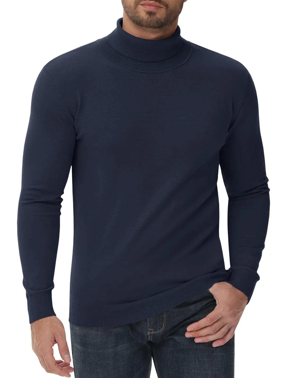 Men's High Neck Knitted Sweater Slim Fit Casual Long Sleeve Pullover Top for Eye Catching Style