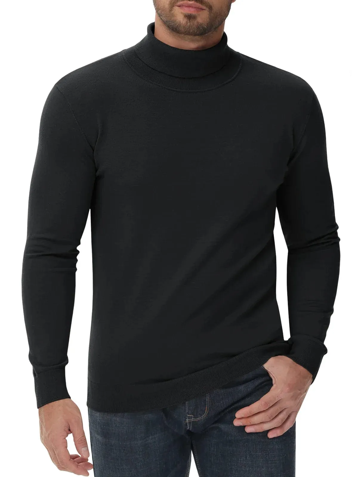 Men's High Neck Knitted Sweater Slim Fit Casual Long Sleeve Pullover Top for Eye Catching Style