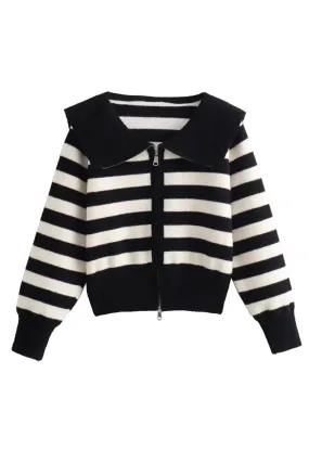 'Mia' Full-Zip Striped Knitted Sweater