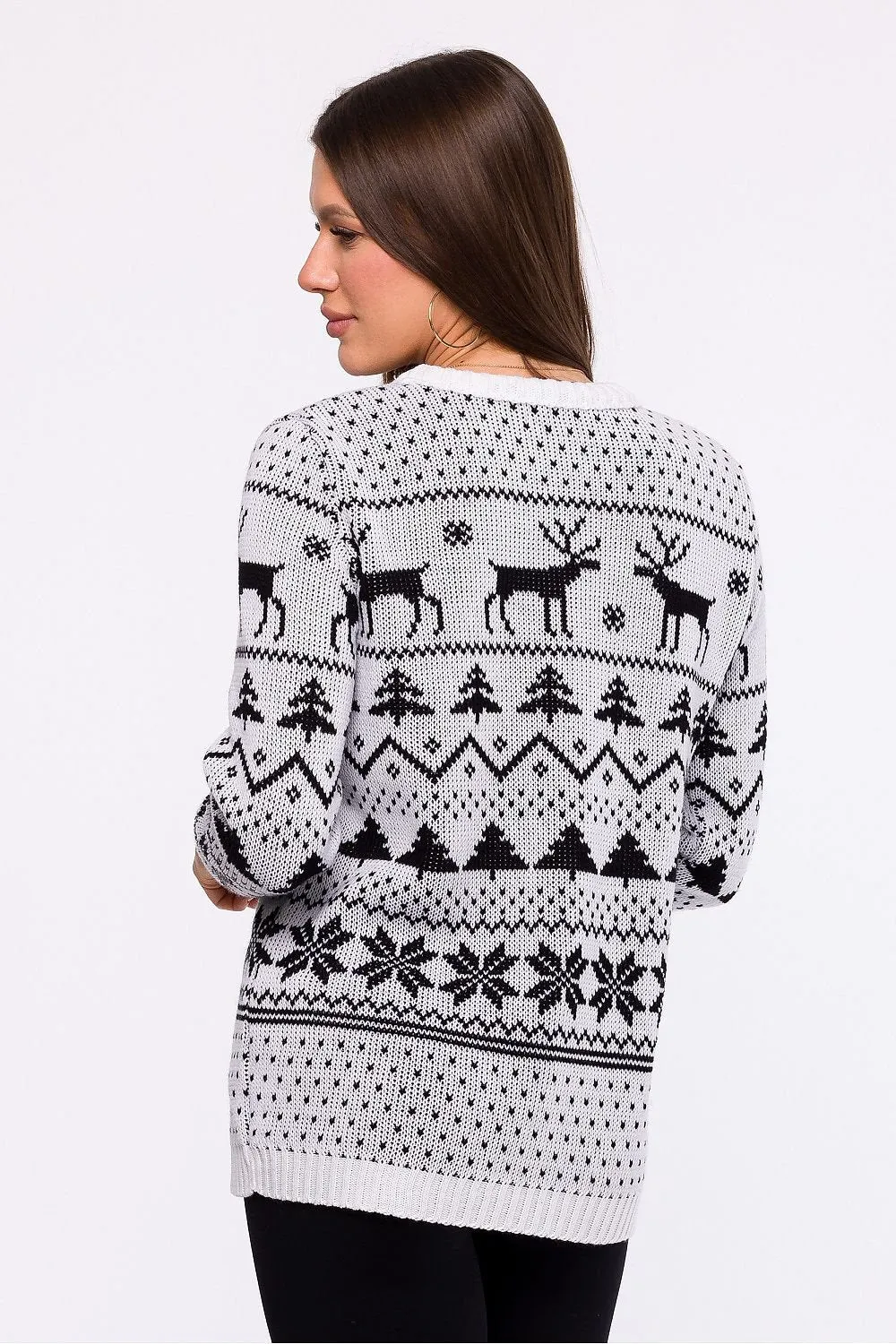 MOE White Reindeer Christmas Tree Christmas Sweater From Poland