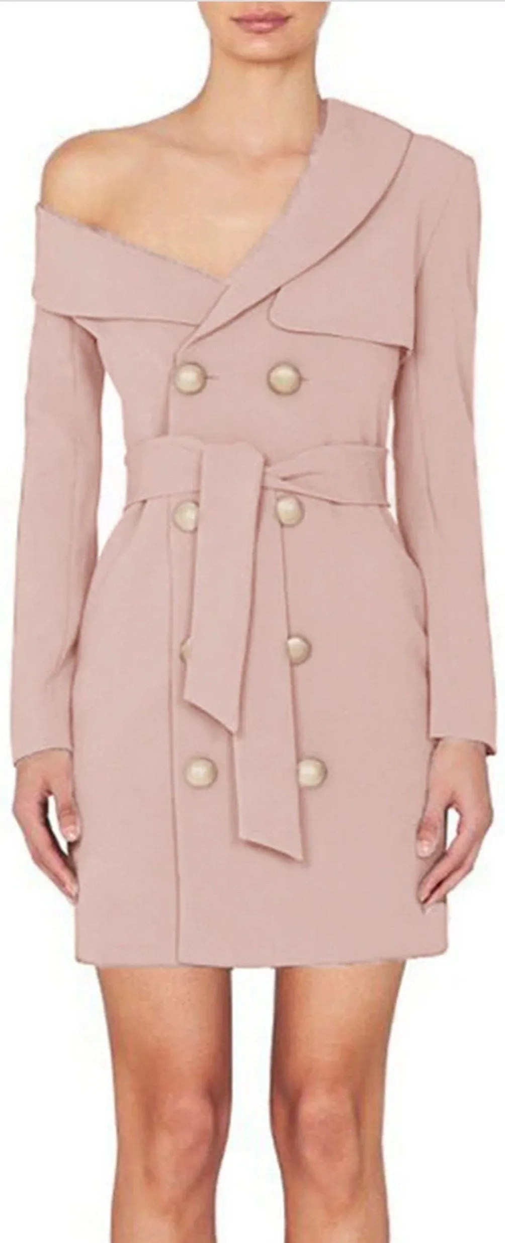 One-Shoulder Blazer-Dress, Pink