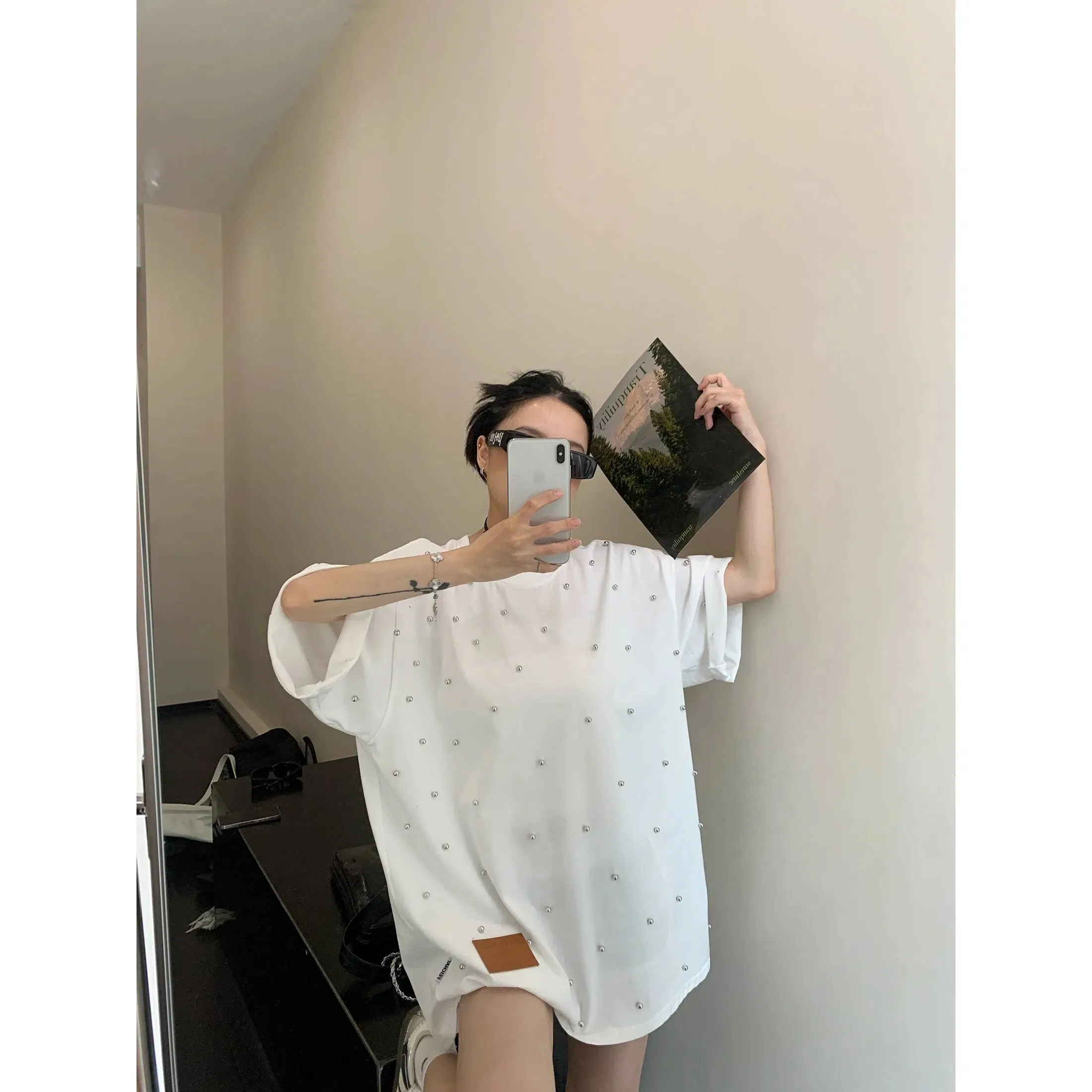 Pearl Decoration Cozy Oversized T-shirt