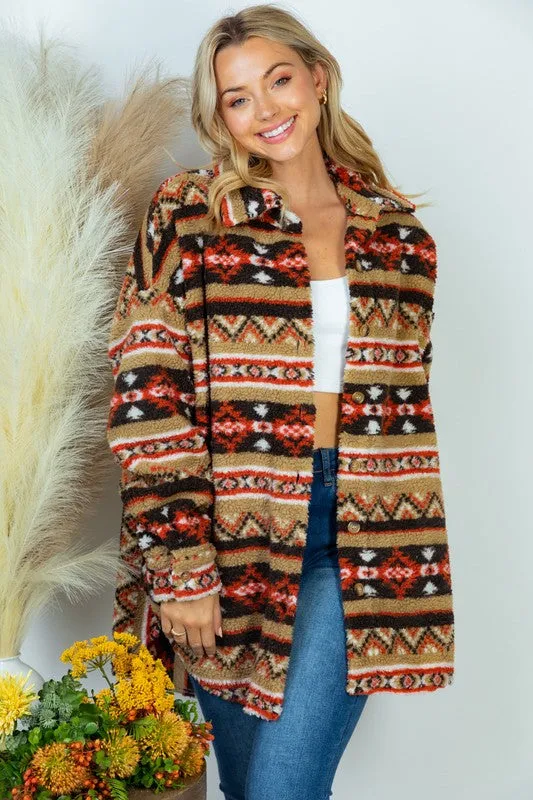 PLUS SIZE Long Sleeve Aztec Print Woven Jacket