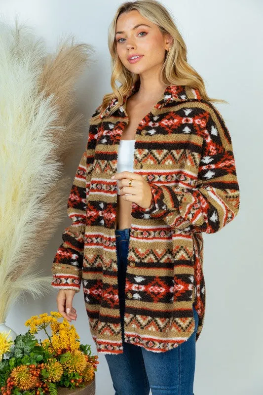 PLUS SIZE Long Sleeve Aztec Print Woven Jacket