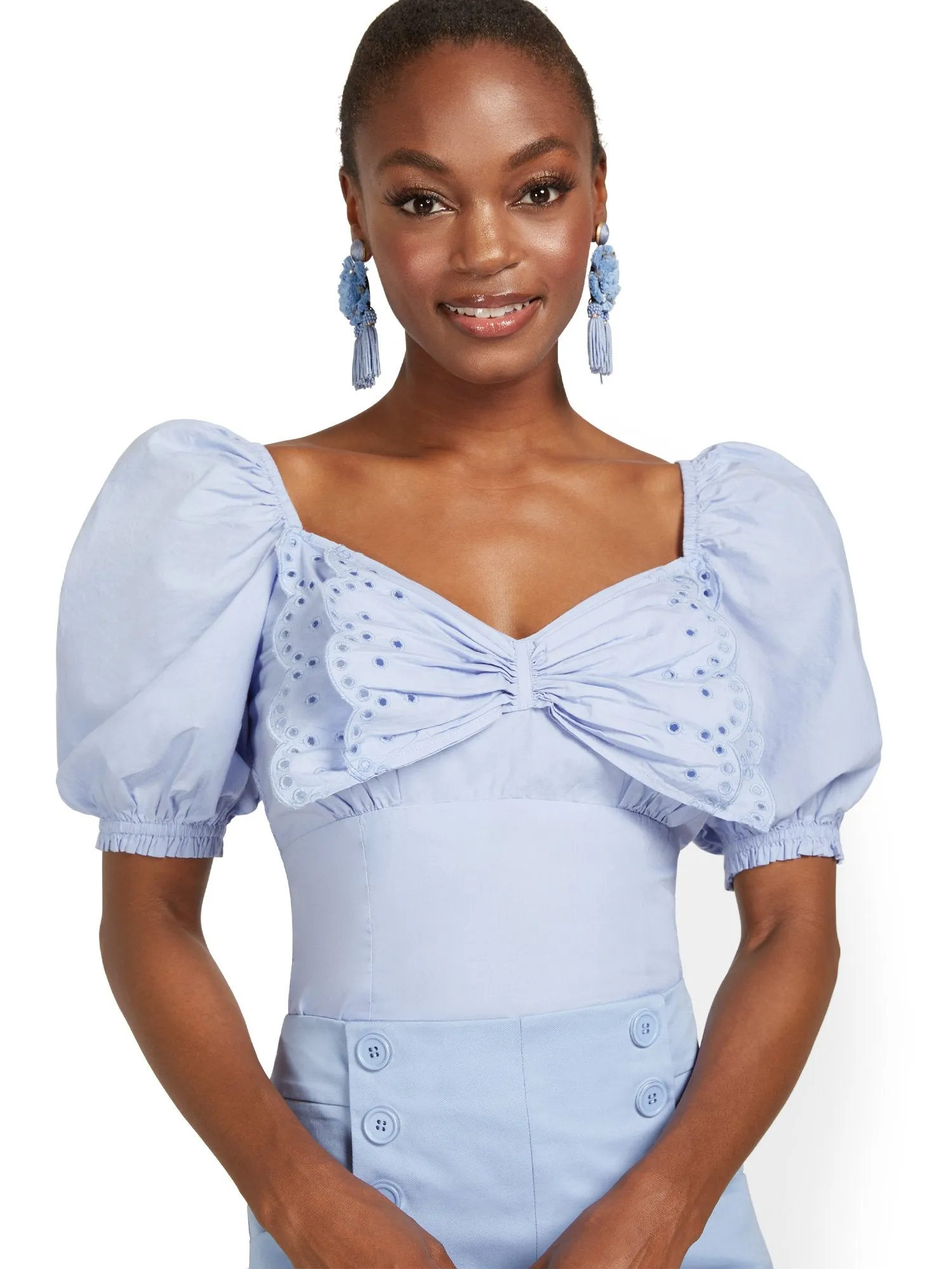 Puff-Sleeve Bow-Front Top