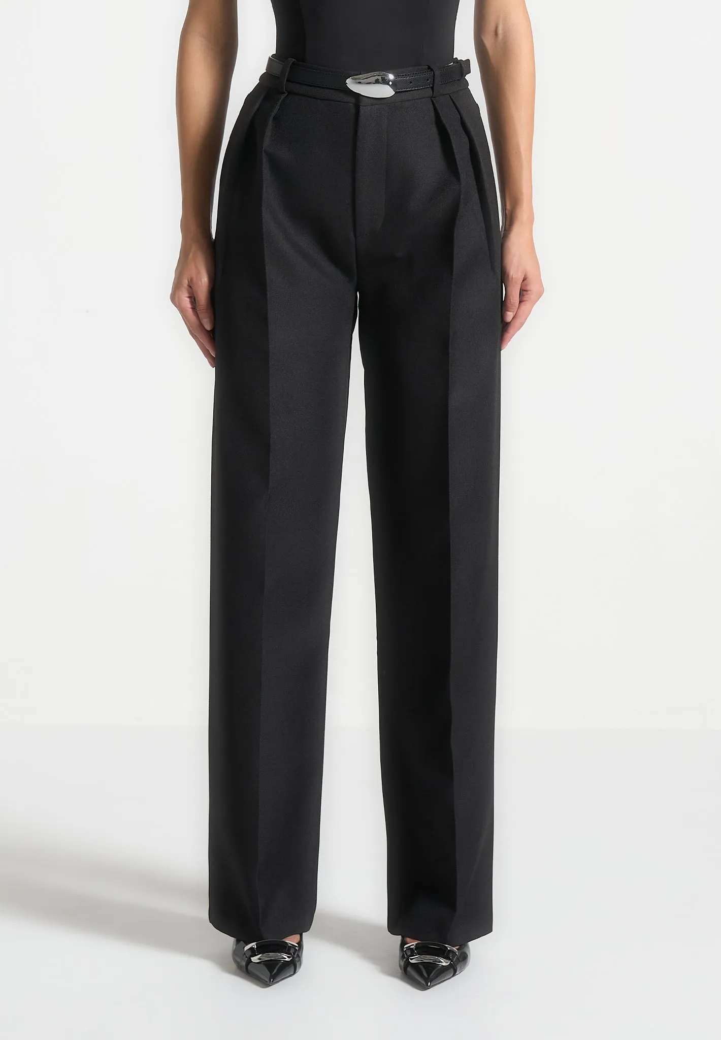 Tailored Twin Pleat Trousers - Black