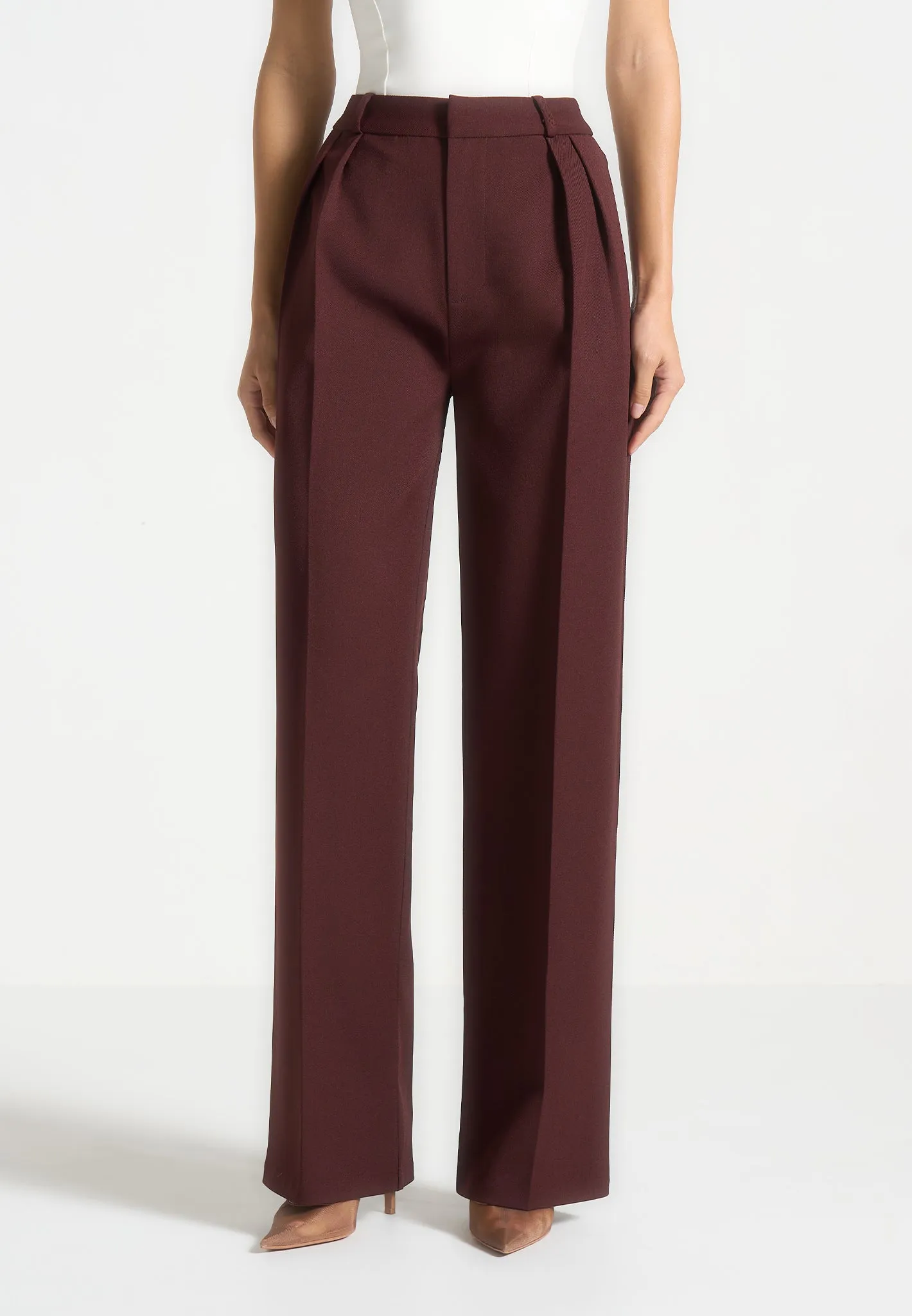 Tailored Twin Pleat Trousers - Wine Red