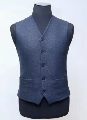 Textured-Blue, Worsted Tweed Wool Rich Waist Coat