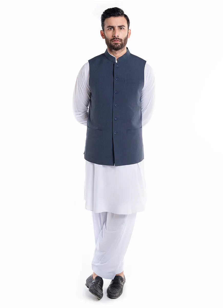 Textured Bluish Grey, Kashghar Classic Waist Coat