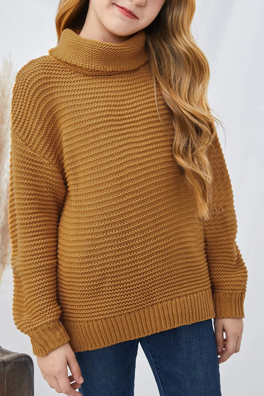 Turtleneck Knitted Girls Sweater