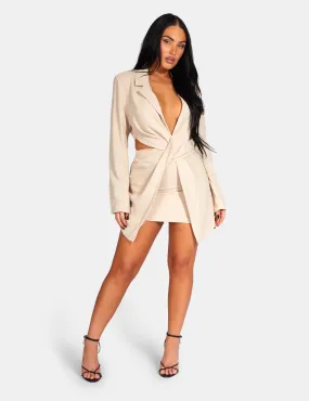 Twist Front Blazer Mini Dress Stone