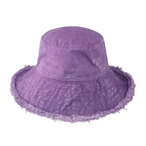 Wide Brim Frayed Bucket Hats