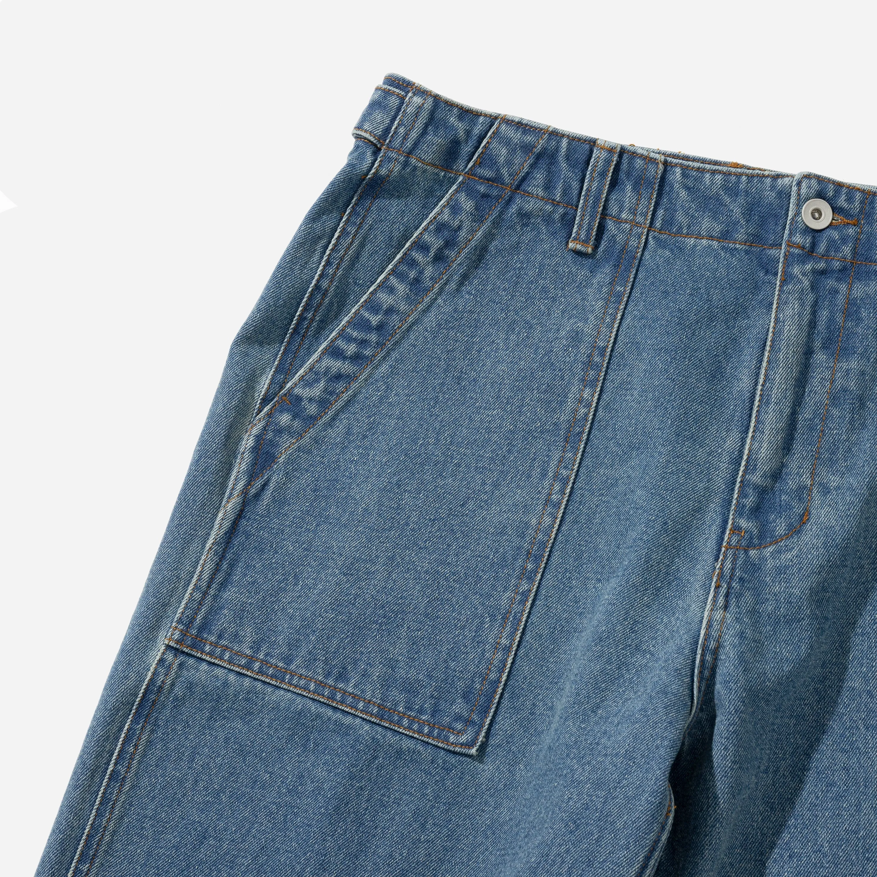 WIDE DENIM FATIGUE PANT - INDIGO WASHED