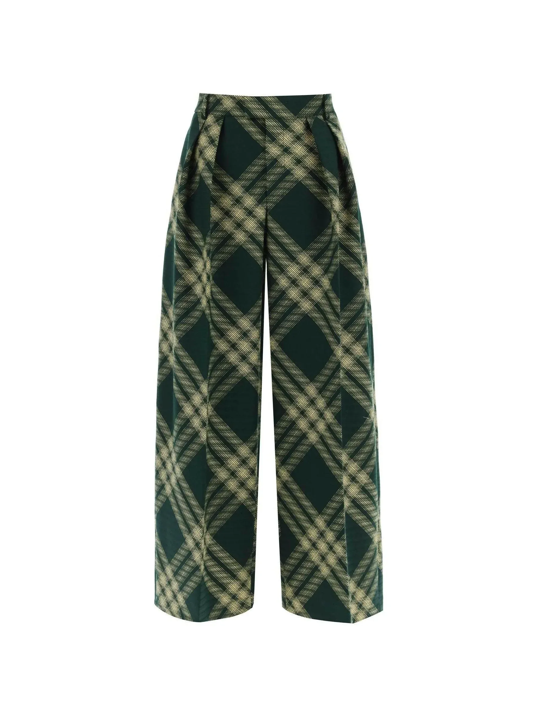 Wide-Leg Check Wool Trousers