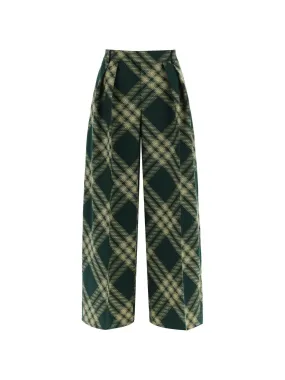 Wide-Leg Check Wool Trousers