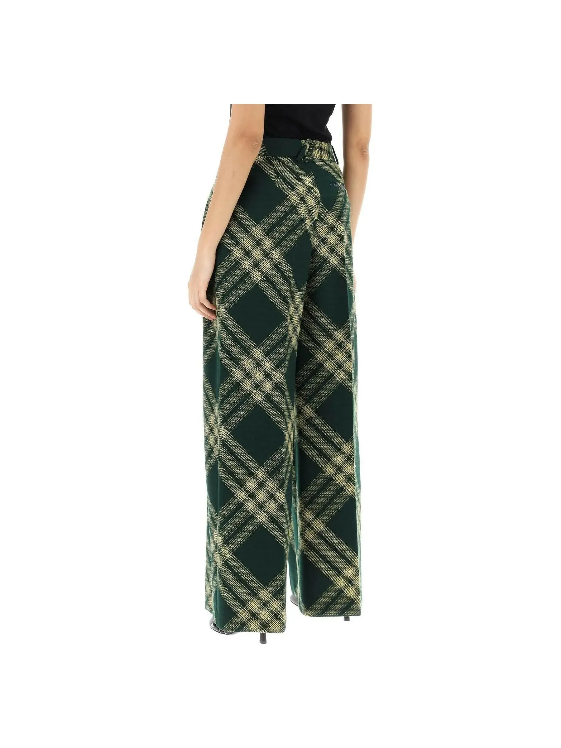 Wide-Leg Check Wool Trousers